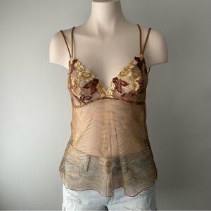 Lise Charmel Mesh Top Embroidered Tank French Luxury Floral Plus Size 16 XXL